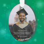 Full Photo Minimalist Graduation Oval<br><div class="desc">Personalize this modern oval shape photo graduation ornament front and back with your own text and photo. Features a minimalist design of a favorite photo of your choice with overlaid off-white text that allows the photo to shine. Ample blank space on the back to further personalize with your own sentiments...</div>