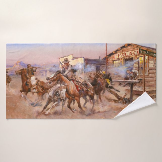 Fumée d'un. 45, 1908 par Charles Marion Russell (Serviette de bain)