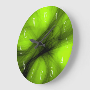 Fumée noire Abstraite - Lime Green Grande horloge