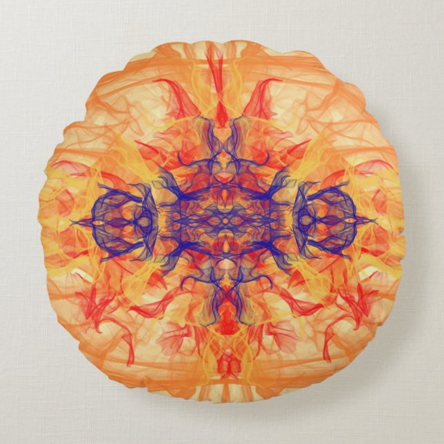FUMÉE ORANGE - Art Fractal - Coussin rond (Devant)