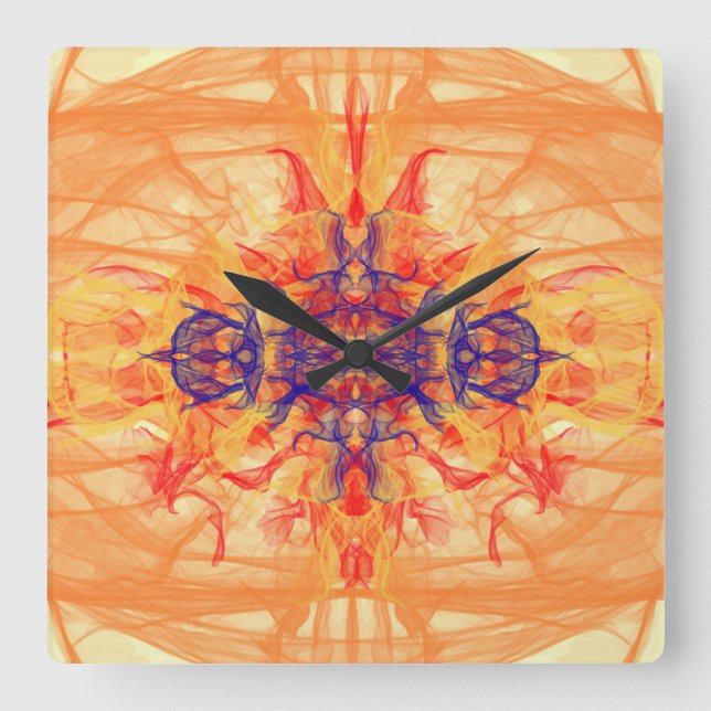 FUMÉE ORANGE - Art Fractal - Horloge murale Carré (Recto)