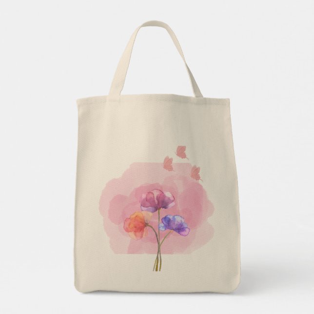 Fumée rose Sac fourre-tout floral avec papillons - (Dos)