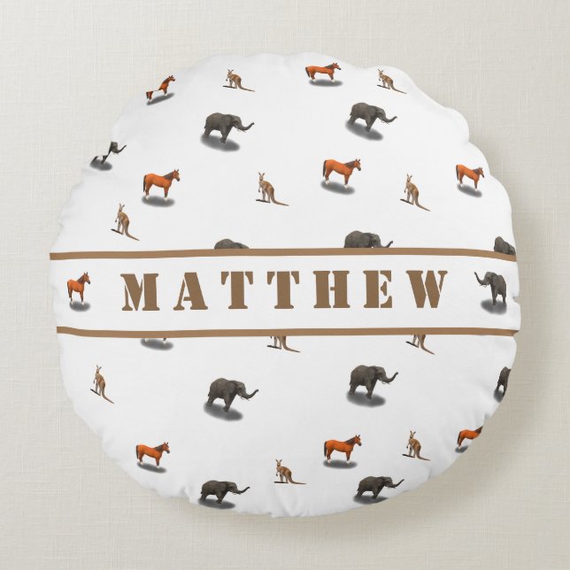 Fun Animal Personnalisé Thème Coussin Rond (Devant)