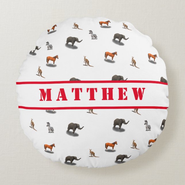 Fun Animal Personnalisé Thème Coussin Rond (Devant)
