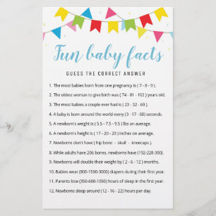 Fun Baby Facts Jeu avec réponses Baby shower parti