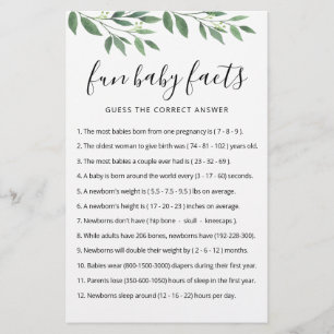 Fun Baby Facts Jeu avec réponses Baby shower parti