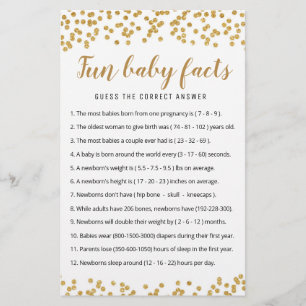Fun Baby Facts Jeu avec réponses Baby shower parti
