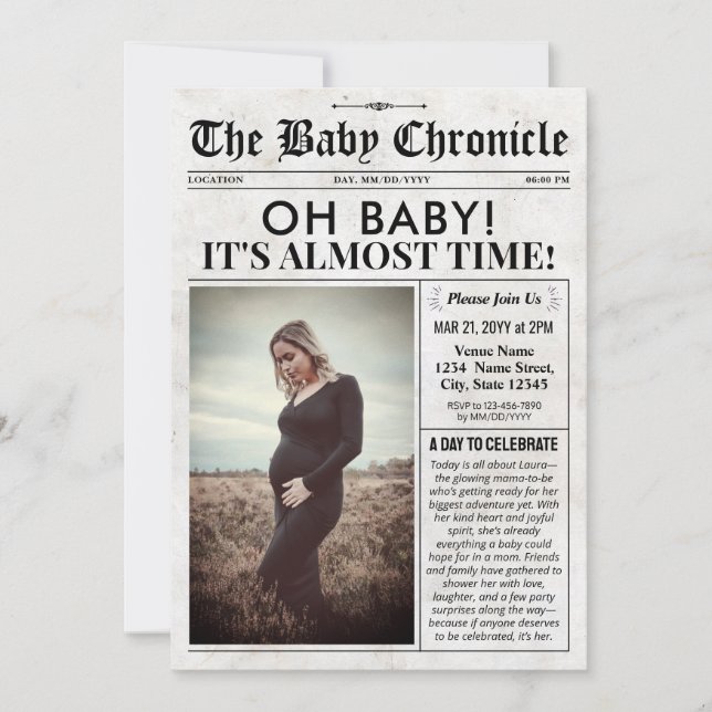Fun Baby Shower Invitation | Newspaper Baby Invite (Devant)