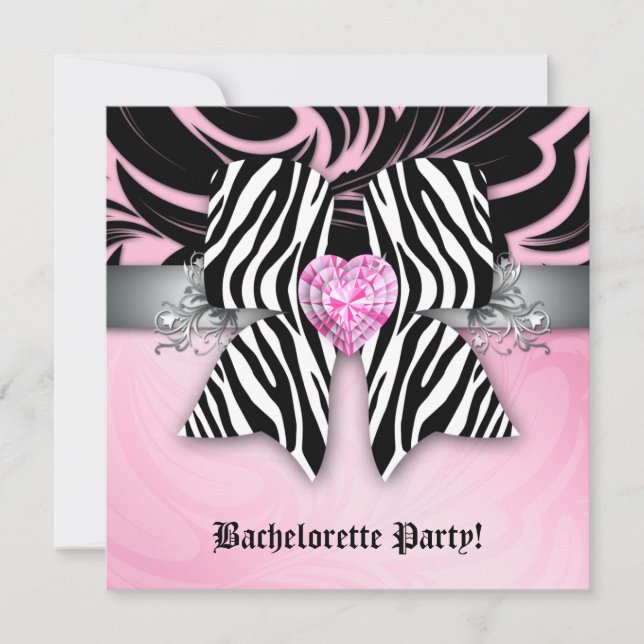 Fun Bachelorette Party Invitation Zebra Bow Rose F (Devant)
