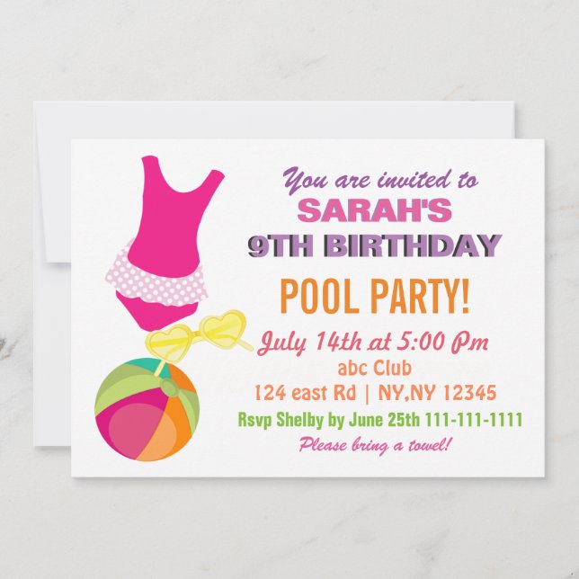 Fun Beach Ball flipflop filles Pool Invitations de (Devant)