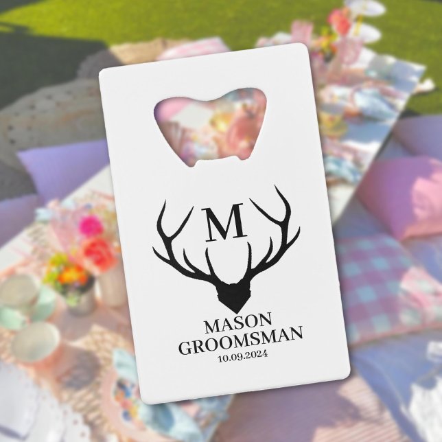 Fun Best Man Deer Horn Monogram Groomsman Mariage (Fun Best Man Deer Horn Monogram Groomsman Wedding Credit Card Bottle Opener)