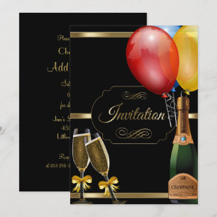 Fun Black and Gold Party Fête Invitation