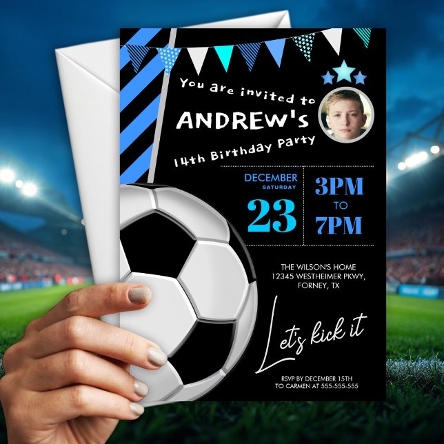 Fun Blue Soccer Birthday Party Invitation (Créateur téléchargé)