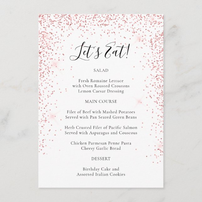 Fun Blush Pink Parties scintillant Menu Occasion s (Devant)