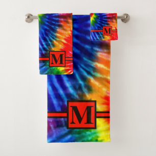Fun Bright Rainbow Retro Tie Dye Rouge Monogramme