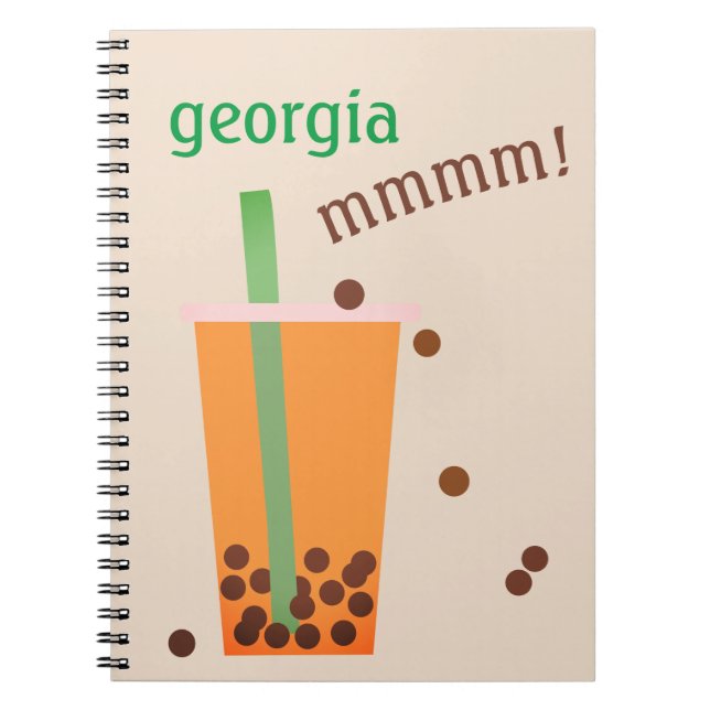 Fun Bubble Tea/Boba Tea Personnalisé Nom Carnet (Devant)