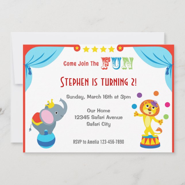 Fun Carnival Circus Enfants Invitation d'anniversa (Devant)