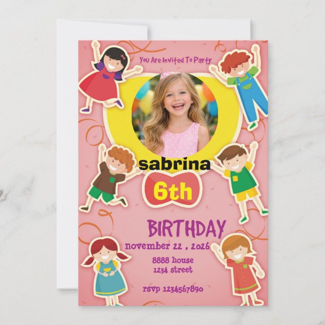 Fun Cartoon Birthday Invitation – Colorful Kids  (Devant)