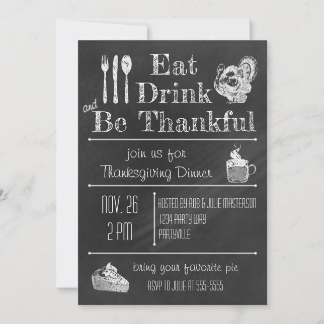 Fun Chalkboard Thanksgiving Invitation (Devant)