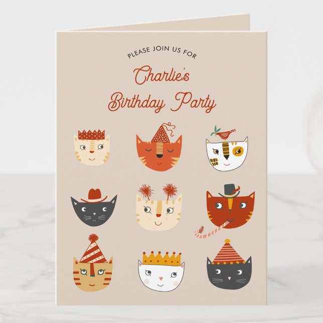 Fun Chat Personnalisé Anniversaire Fête Invitation (Fun kitty cat personalized birthday party invitation for animal lovers)