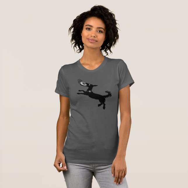*Fun Chien Jouant Bitcoin Frisbee T-Shirt (Devant entier)