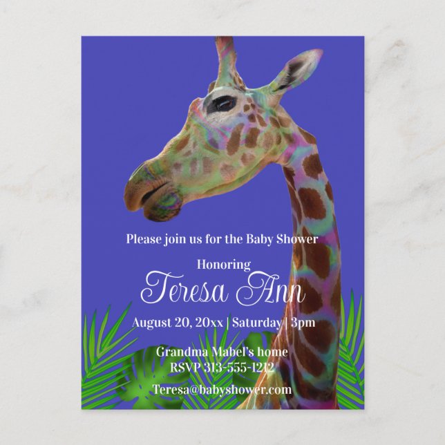Fun coloré amusant Giraffe baby shower Invitation (Devant)