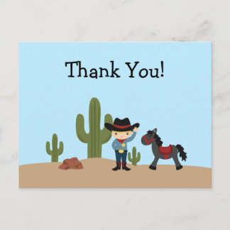 Fun cowboy western garçon merci carte postale