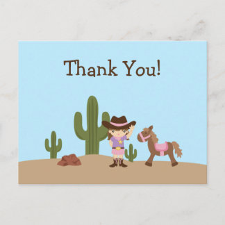 Fun cowgirl western fille merci carte postale