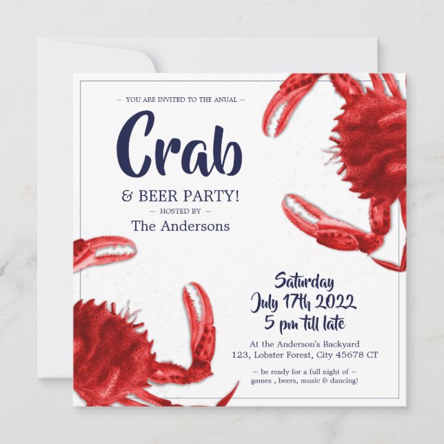 Fun Crab Boil White Summer Party Invitation person (Devant)