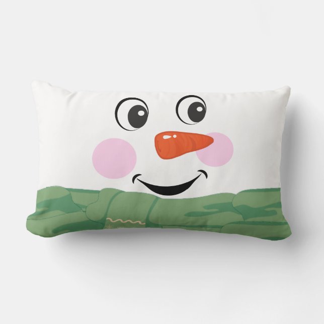Fun Custom Snowman avec Green Scarf Lumbar Coussin (Recto)