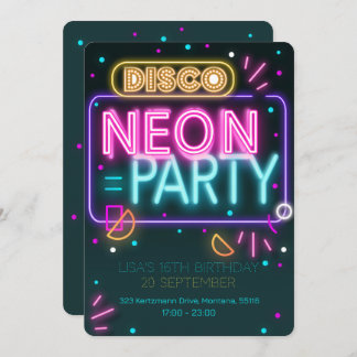 Fun Disco Neon 16e fête Invitation