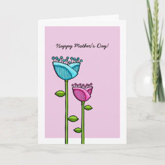 Fun Doodle Flowers rose bleu carte de fête des mèr