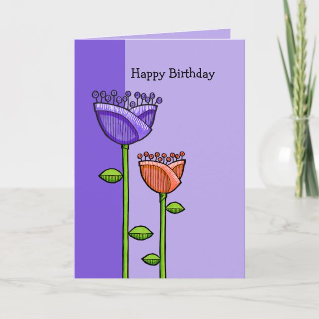 Fun Doodle Flowers violet orange carte d'anniversa (Devant)