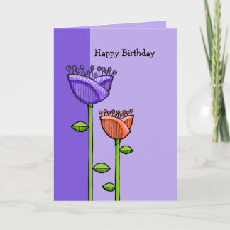 Fun Doodle Flowers violet orange carte d'anniversa
