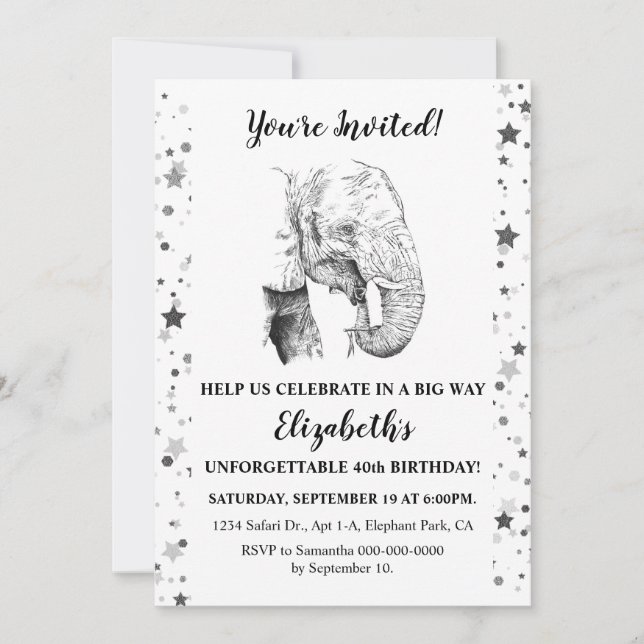 Fun Elephant Anniversaire Fête Invitation (Devant)