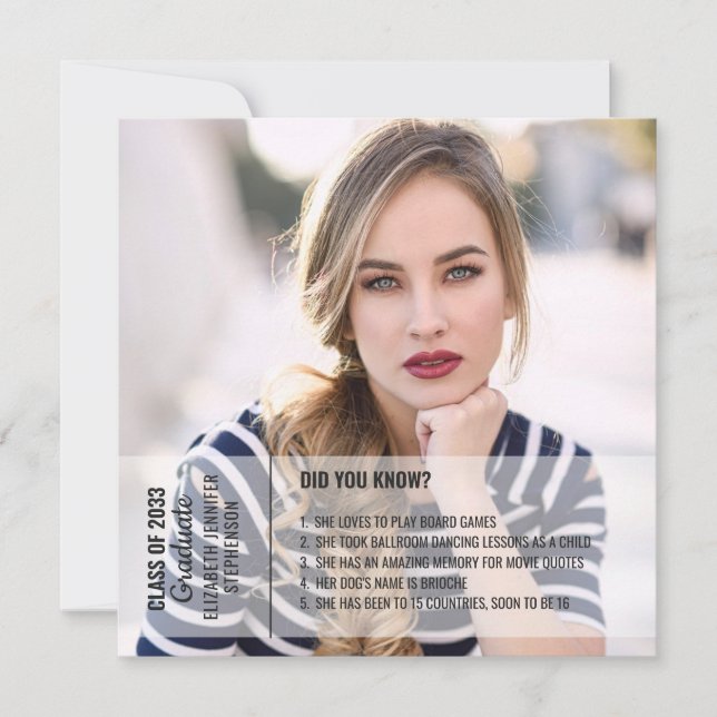 Fun facts graduation faire-part 2 photo moderne (Devant)