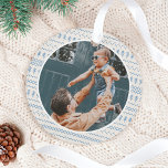 Fun Festive Bleu Knished Stitted Motif Photo<br><div class="desc">Amusant et festif ornement photo de Noël mettant en vedette notre motif cousu bleu amusant et festif. Customisez avec votre photo à l'avant et à l'arrière. Conception par Moodthology Papery.</div>