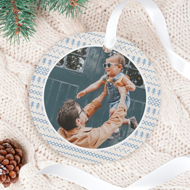 Fun Festive Bleu Knished Stitted Motif Photo (Fun Festive Blue Knitted Stitched Pattern Photo Ornament)