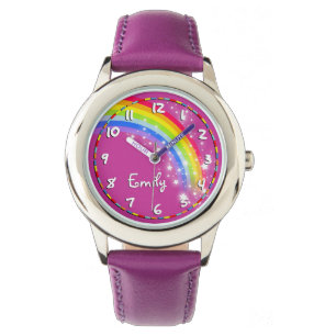 Fun filles arc-en-ciel violet nom poignet montre