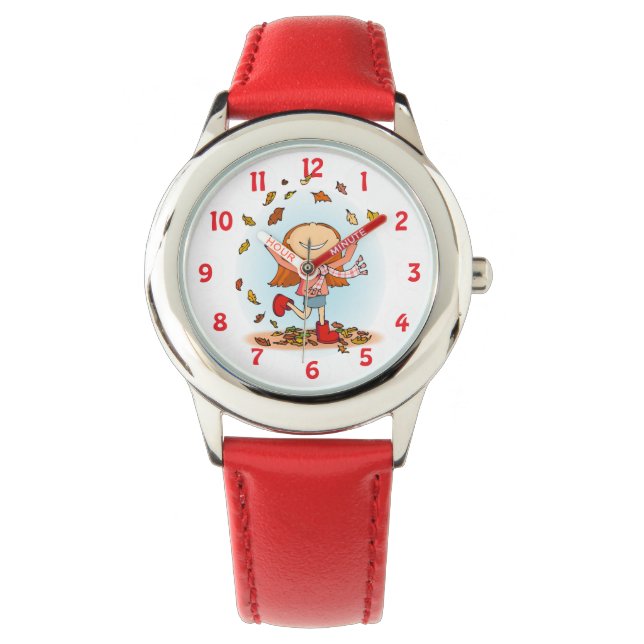 Fun filles automne feuilles automne montre poignet (devant)