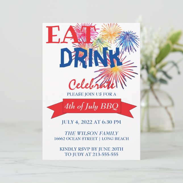 Fun Fireworks BBQ Invitation (Debout devant)