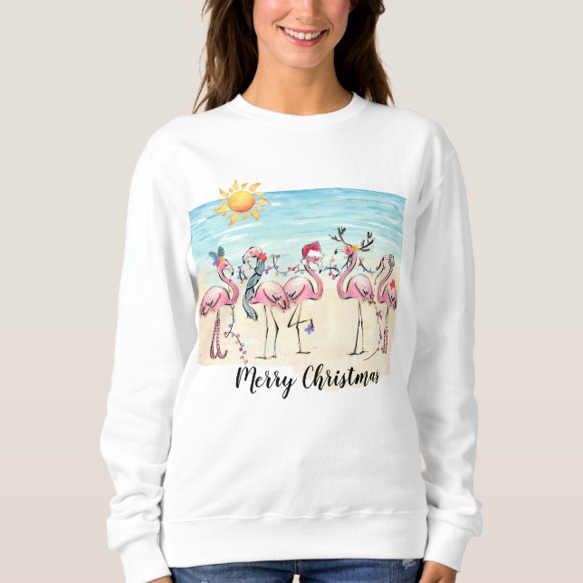 Fun Flamant rose Tropical Sweatshirt de Noël (Devant)