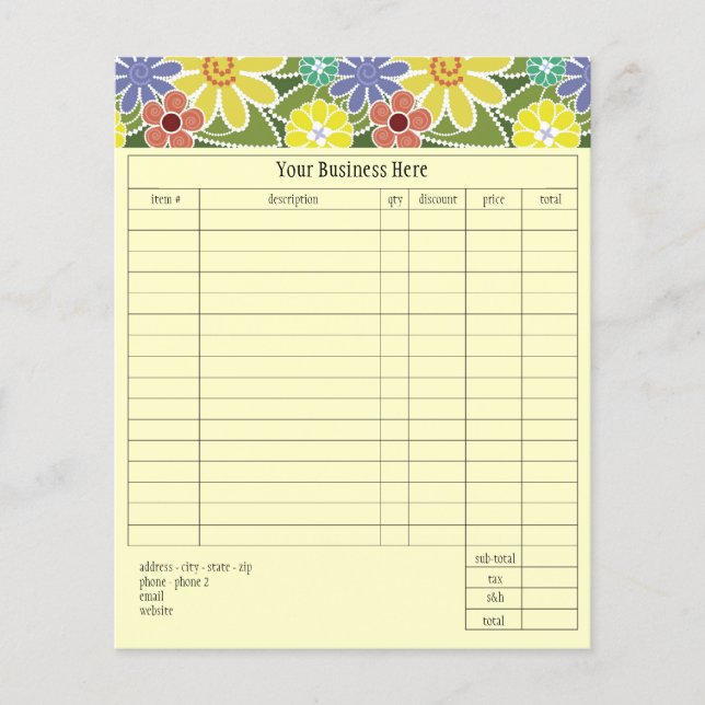 Fun Floral Bright Small Order Form (Devant)