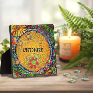 Fun Floral Jaune Whimsical UN MOT Plaque