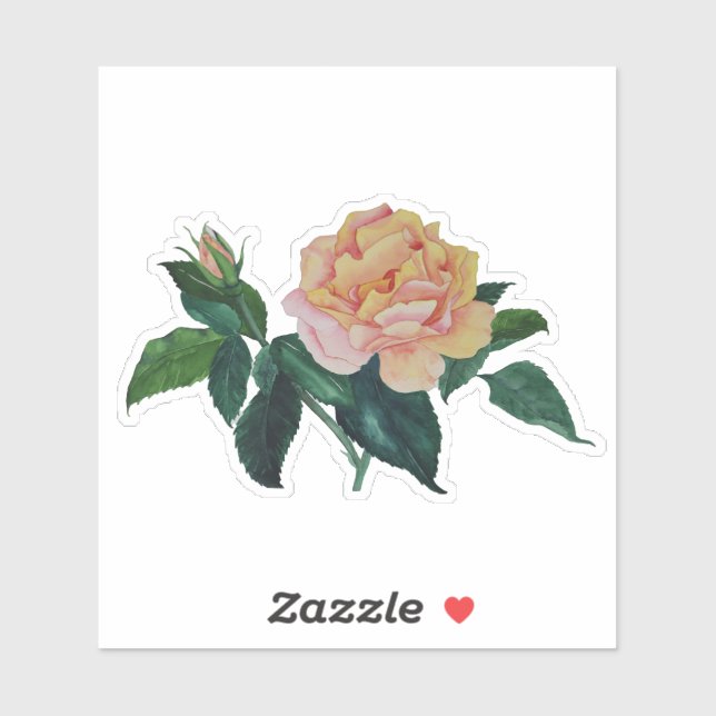 Fun Floral Watercolor Peace Rose Gift Sticker (Feuille)