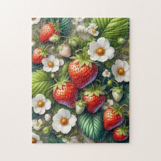 Fun fraise Feuilles Fleurs Jigsaw Puzzle (Vertical)