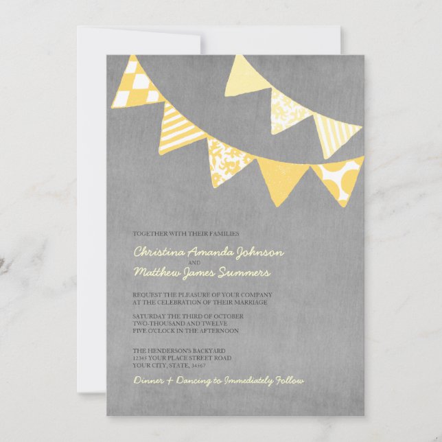 Fun Fun Flags Jaune et Gray Invitations de mariage (Devant)