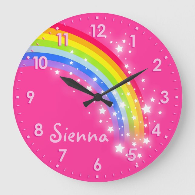 Fun girls kids rainette nom horloge rose (Recto)