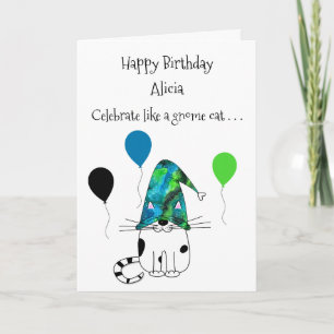 Fun Gnome Chat et ballons Carte de voeux Anniversa