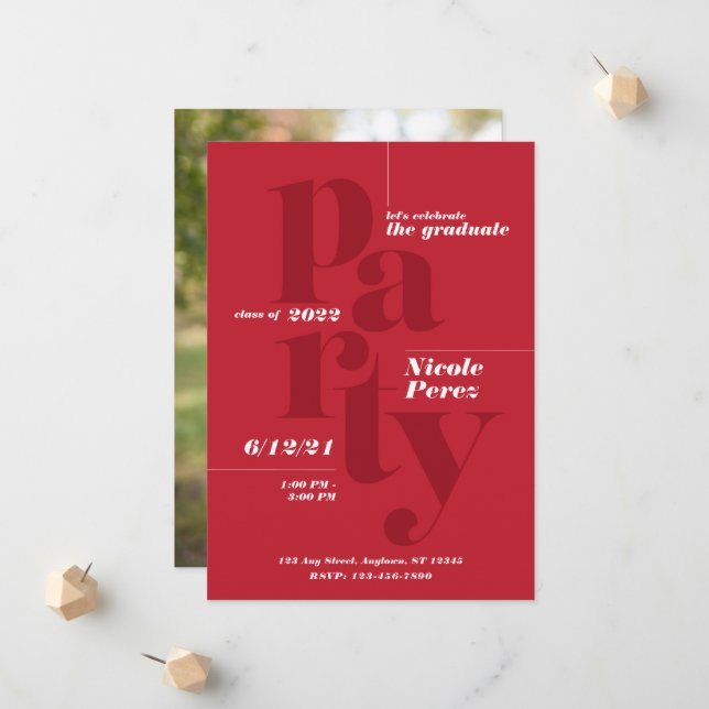 Fun Graduation Party Class 2022 Invitation (Devant/Arrière en situation)
